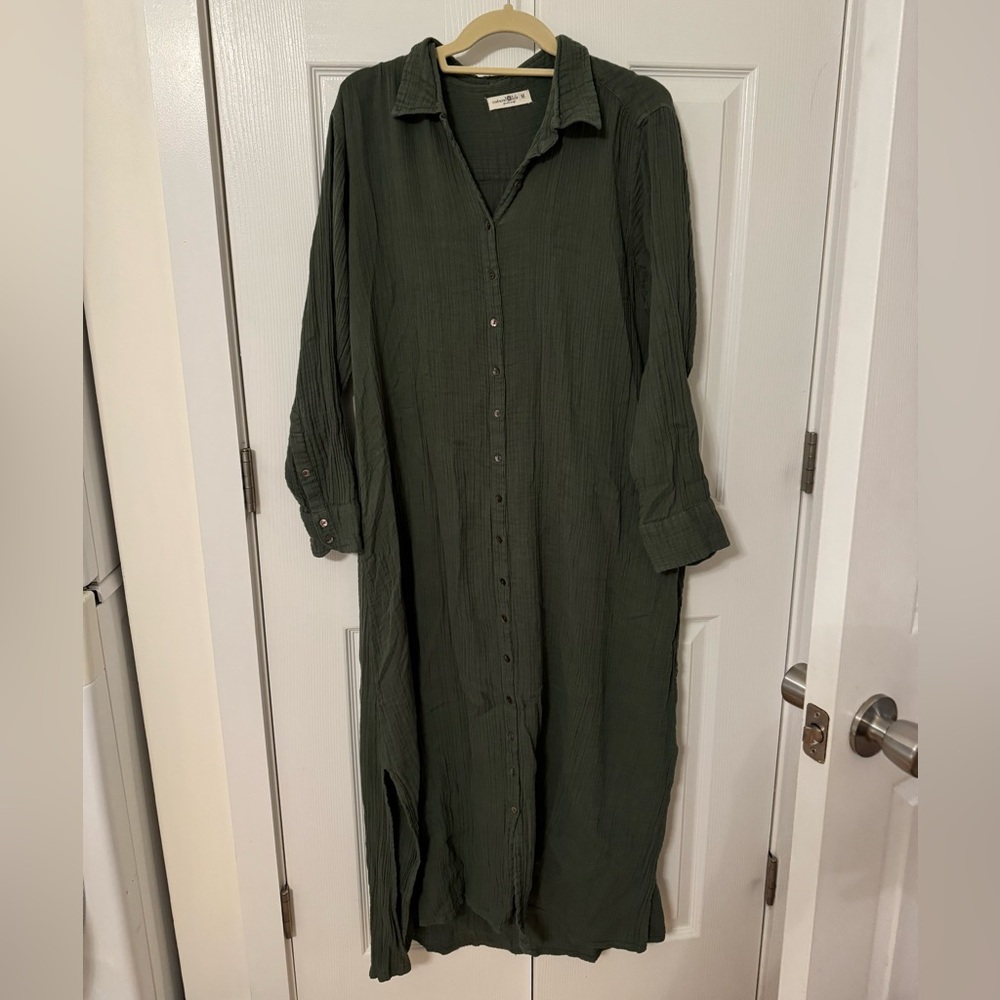 Natural Life Green Button Down Gauze Maxi Dress